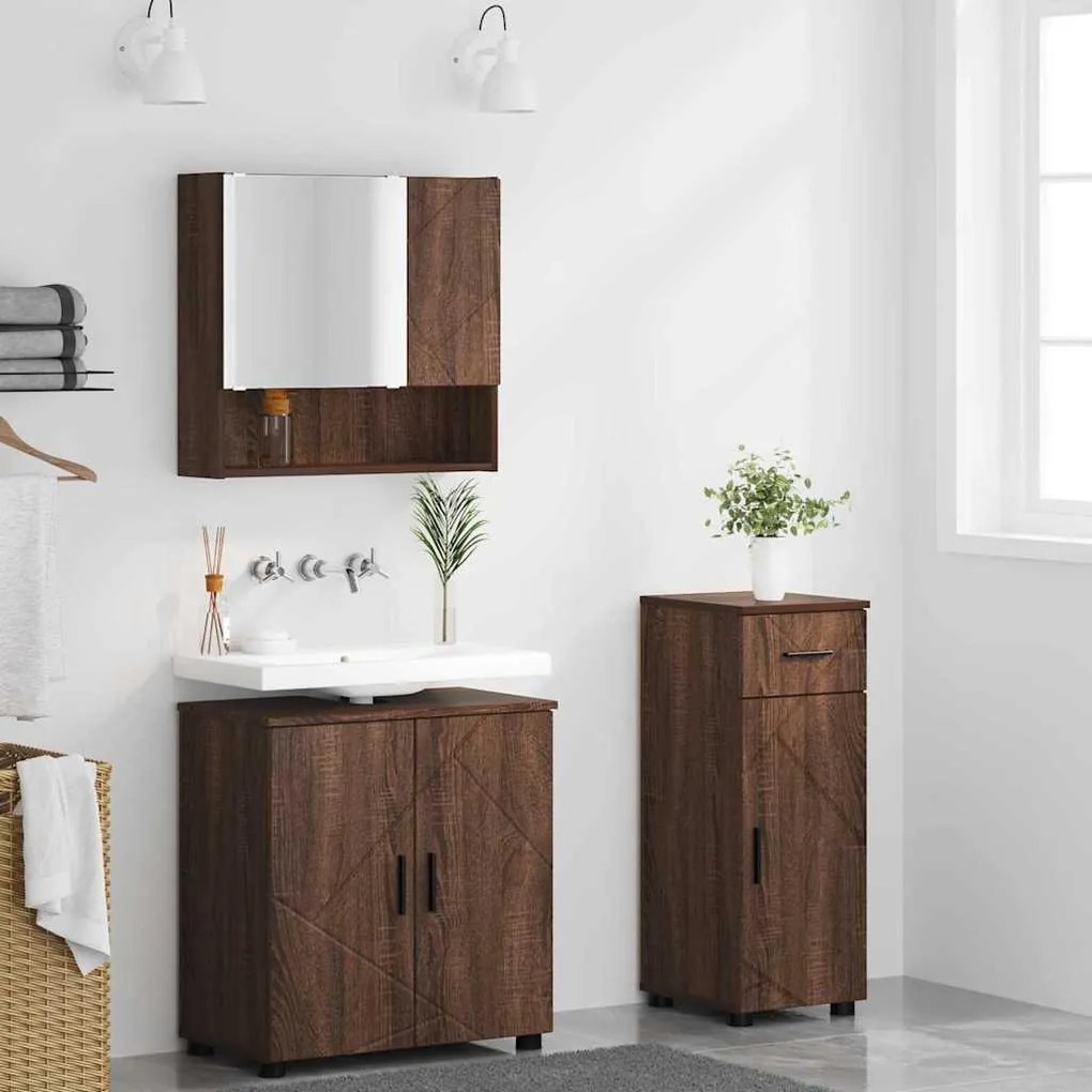 vidaXL Σετ Επίπλων Μπάνιου με συρτάρι 3 pcs Καφέ δρυς 61 x 35 x 64 εκ.