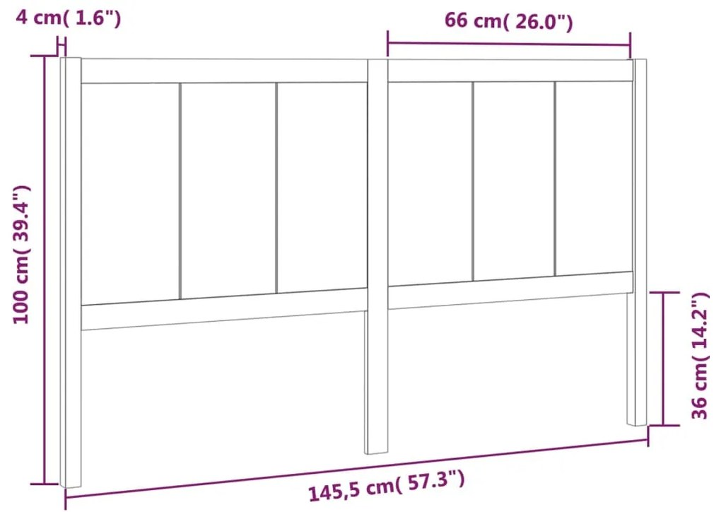 vidaXL Κεφαλάρι Κρεβατιού Μαύρο 145,5x4x100 εκ. από Μασίφ Ξύλο Πεύκου
