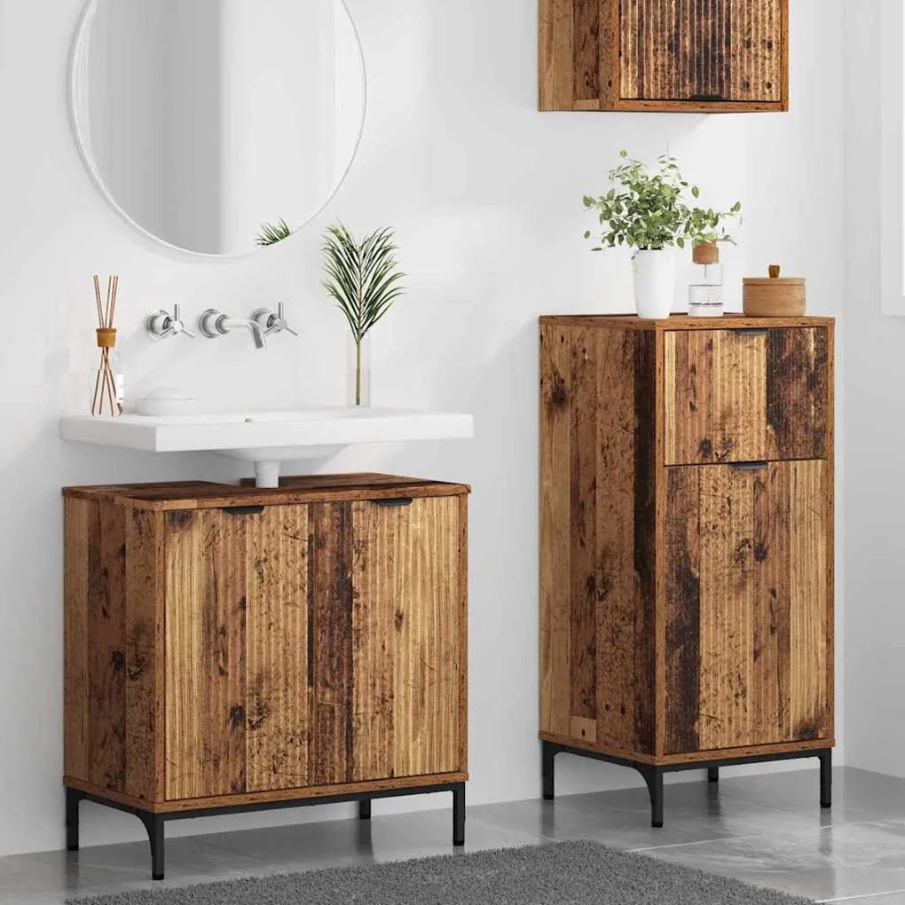 vidaXL Σετ Επίπλων Μπάνιου με ράφι 2 pcs Παλαιό ξύλο 39.5 x 36 x 88 εκ