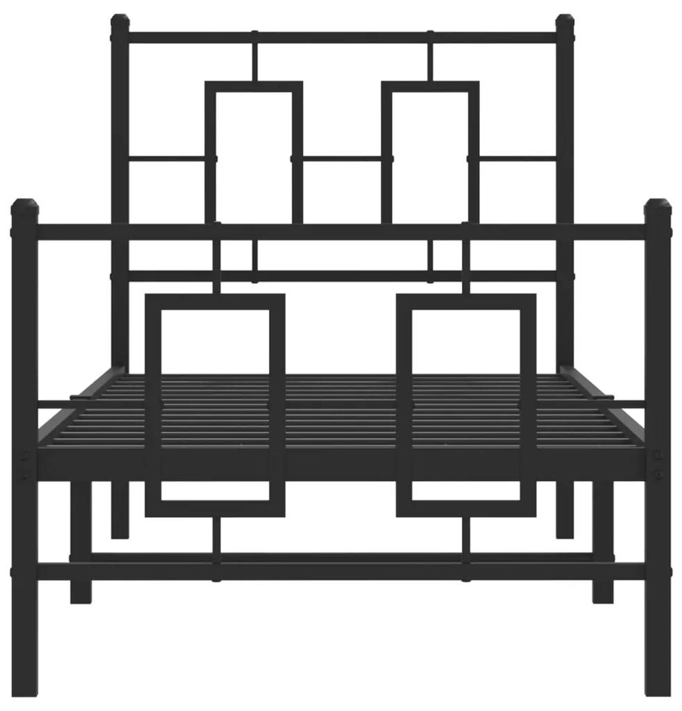 vidaXL Πλαίσιο Κρεβατιού με Κεφαλάρι&Ποδαρικό Μαύρο 75x190 εκ. Μέταλλο