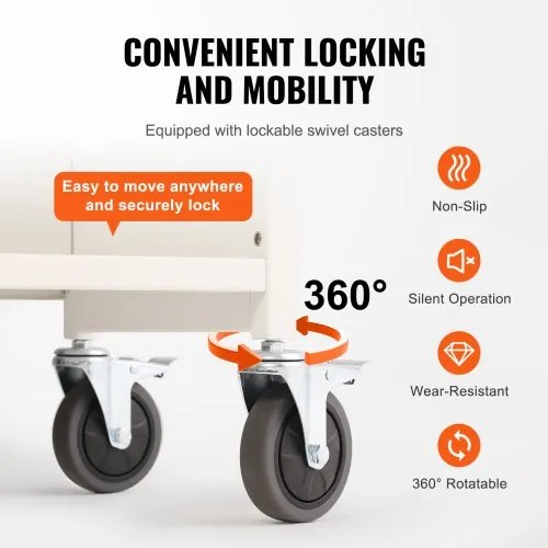 VEVOR Book Cart, 330 lbs Library Cart, 31.1&quot; x 15.2&quot; x 49.2&quot; Rolling Book Cart, Single Sided L-Shaped Flat Shelves with 4-Inch Lockable Wheels for Home Shelves Office and School, Book Truck in White
