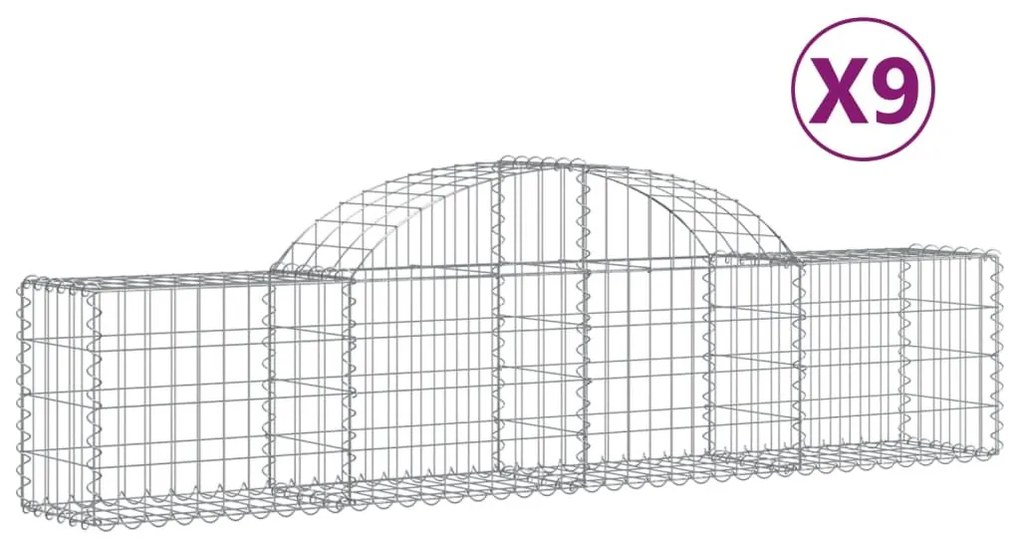 Συρματοκιβώτια Τοξωτά 9 τεμ. 200x30x40/60 εκ. Γαλβαν. Ατσάλι - Ασήμι
