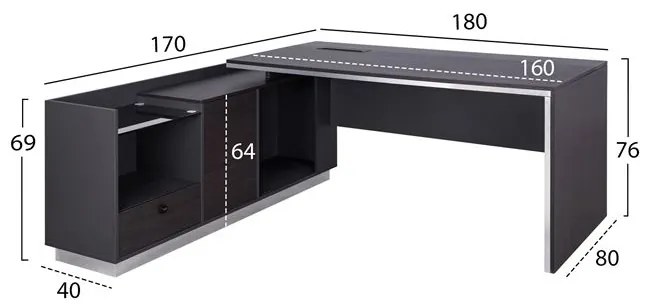 ΓΡΑΦΕΙΟ ΕΠΑΓΓΕΛΜΑΤΙΚΟ ΑΡΙΣΤΕΡΗ ΓΩΝΙΑ ROSEWOOD HM2086L 180X170X76Υ εκ. - 0520885 - HM2086L