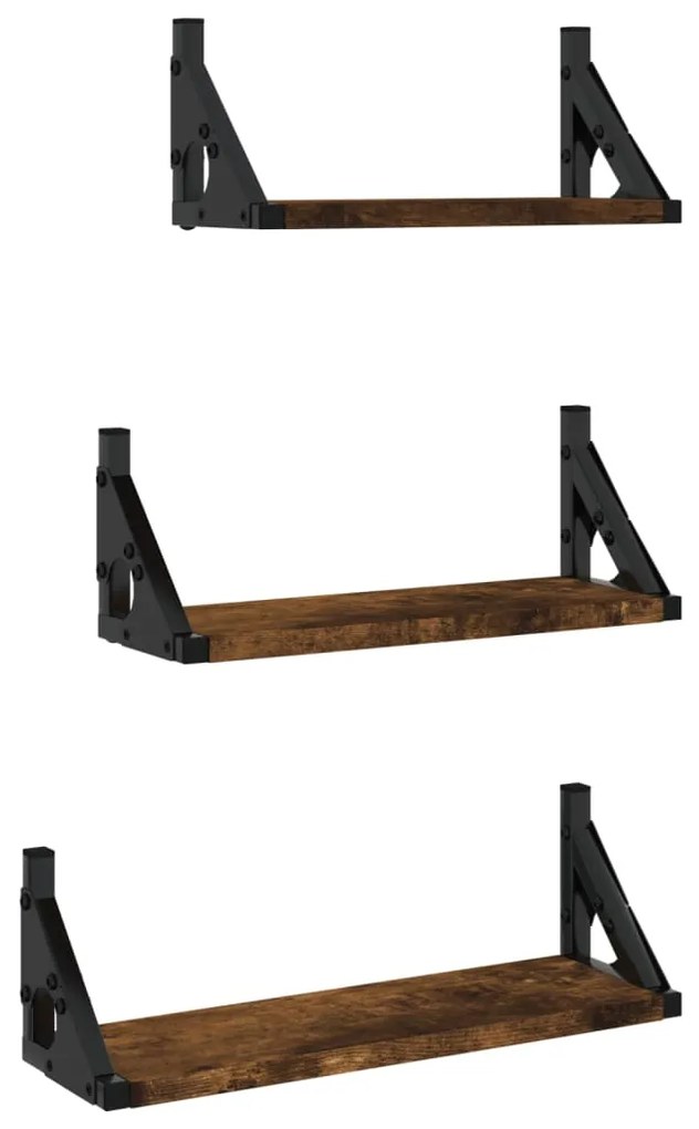 vidaXL Ράφια Τοίχου Σετ 3 Τεμαχίων Καπνιστή Δρυς Επεξεργασμένο Ξύλο