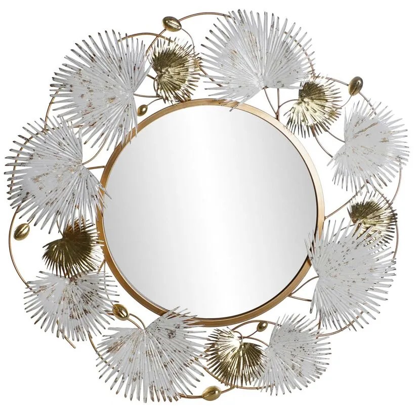 Τοίχο καθρέφτη DKD Home Decor Λευκό Χρυσό Φύλλο φυτού 93 x 7 x 93 cm
