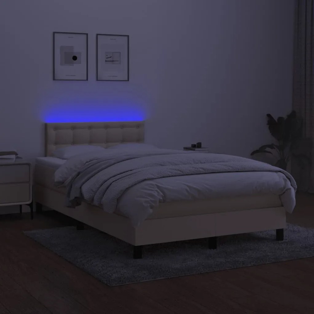 vidaXL Κρεβάτι Boxspring με Στρώμα & LED Κρεμ 120x200 εκ. Υφασμάτινο