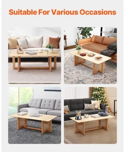 VEVOR Rattan Coffee Table Rectangle Rattan Coffee Table 1-Tier for Living Room