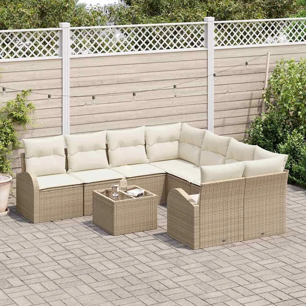 vidaXL Σετ Καναπέ Κήπου 9 pcs Μπεζ 55 x 55 x 37 εκ συνθετικό ρατάν