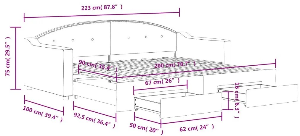 Καναπές Κρεβάτι Συρόμενος Κρεμ 90x200 εκ. Ύφασμα &amp; Συρτάρια - Κρεμ