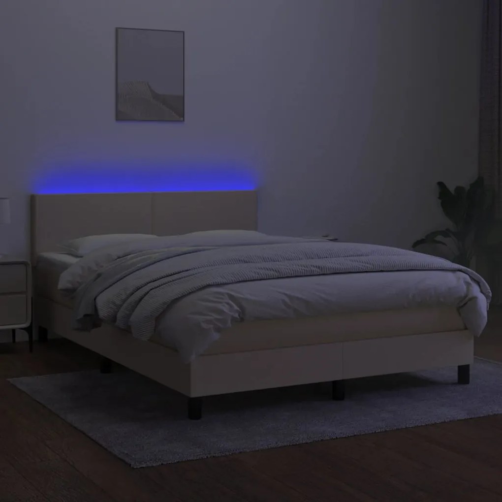 vidaXL Κρεβάτι Boxspring με Στρώμα & LED Κρεμ 140x190 εκ. Υφασμάτινο