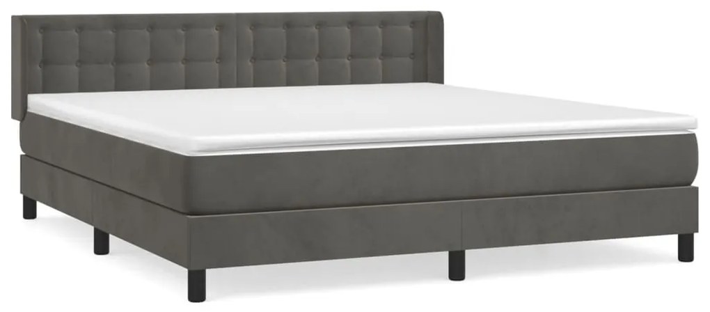 Κρεβάτι Boxspring με Στρώμα Σκούρο Γκρι 180x200 εκ. Βελούδινο - Γκρι