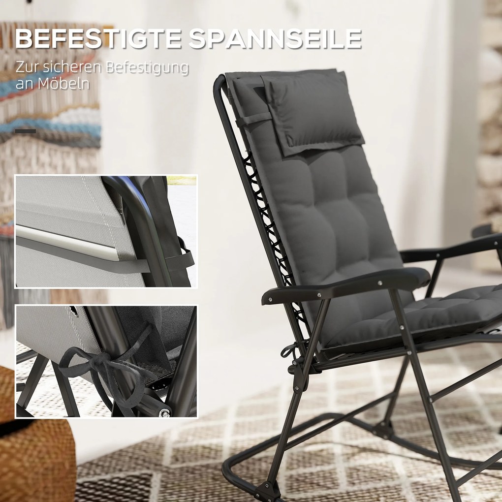 Outsunny Σετ 2 Μαξιλάρια για Ξαπλώστρα Ανθεκτικό στο Νερό Μαξιλάρι Ξαπλώστρας Κήπου 50x116x5 εκ., Σκούρο Γκρι