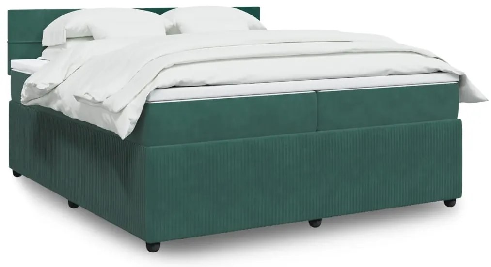vidaXL Κρεβάτι Boxspring με Στρώμα Σκούρο Πράσινο 200x200εκ. Βελούδινο