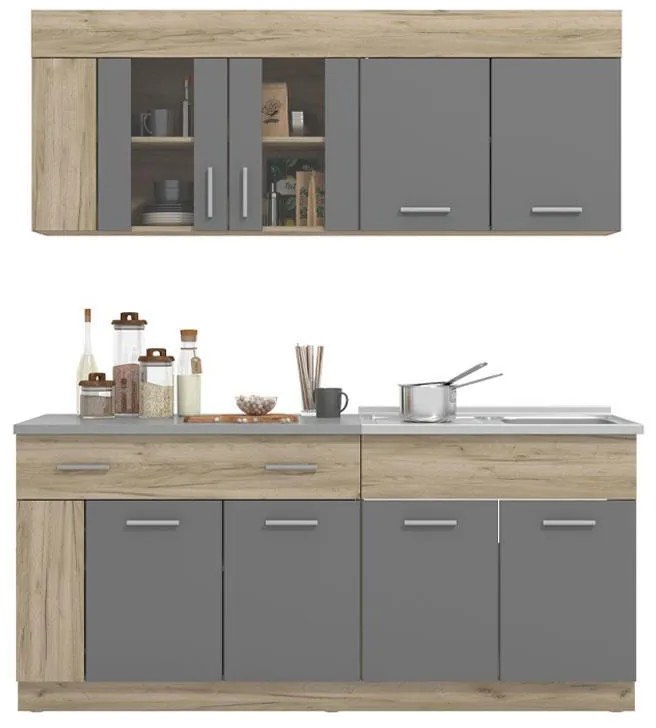 ΚΟΥΖΙΝΑ LEONA 180 GREY OAK/ΓΚΡΙ 180*60/30*200