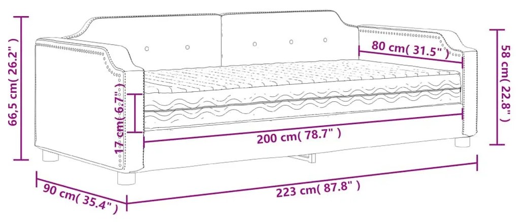 Καναπές Κρεβάτι με Στρώμα Κρεμ 80 x 200 εκ. Υφασμάτινο - Κρεμ