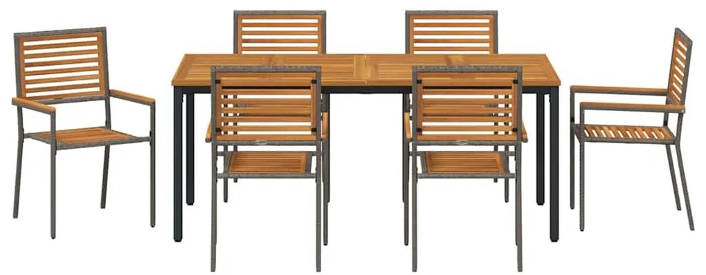 vidaXL Σέτ φαγητού για κήπο 7 pcs Γκρι και Καφέ συνθετικό ρατάν
