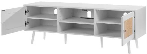 VEVOR Rattan TV Stand for 65&quot; TV Boho TV Stand with Build-in Socket White