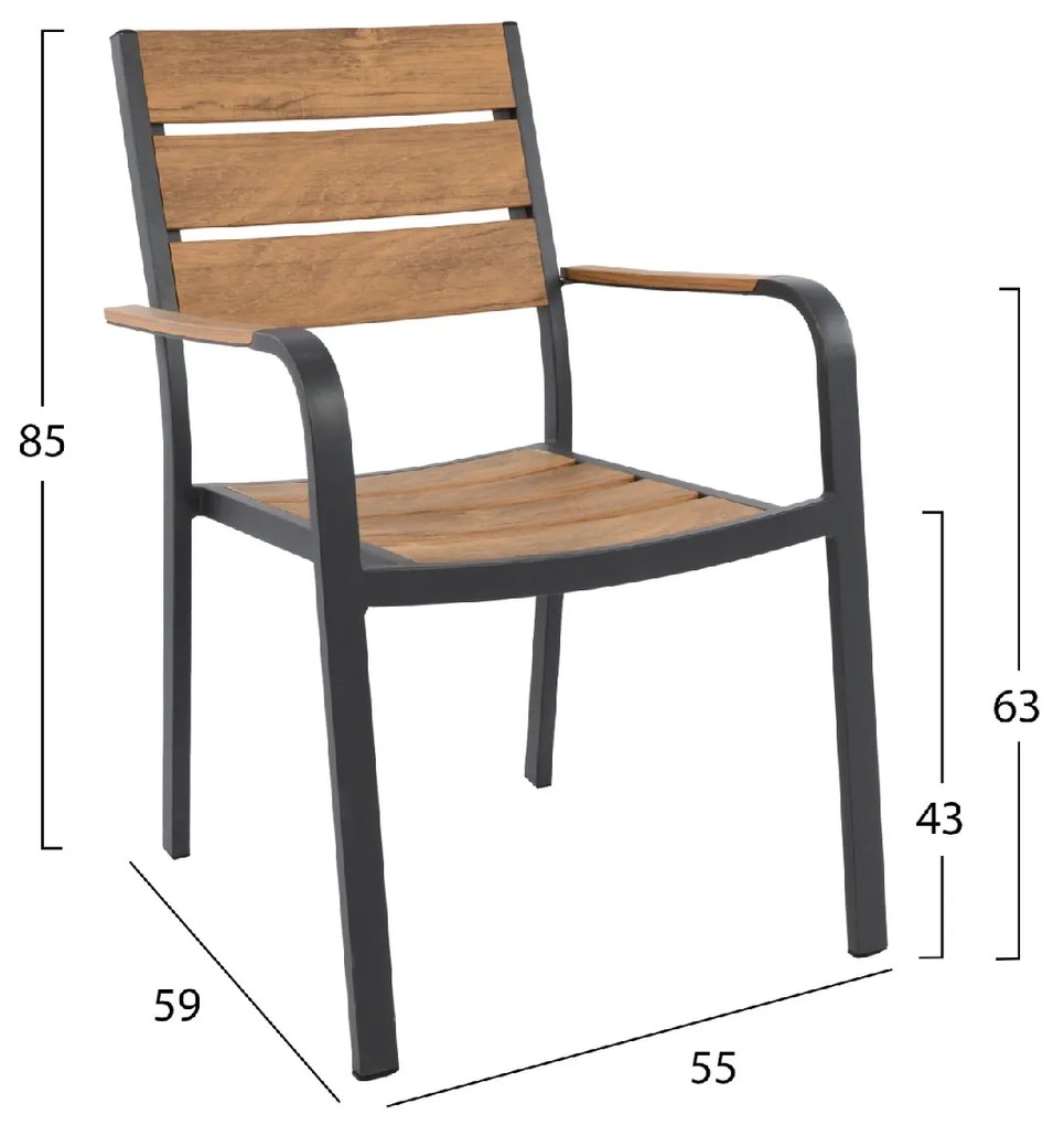 ΠΟΛΥΘΡΟΝΑ ΑΛΟΥΜΙΝΙΟΥ SAGA ΑΝΘΡΑΚΙ ΜΕ POLYWOOD HM5127.02 55x56x85Υεκ.