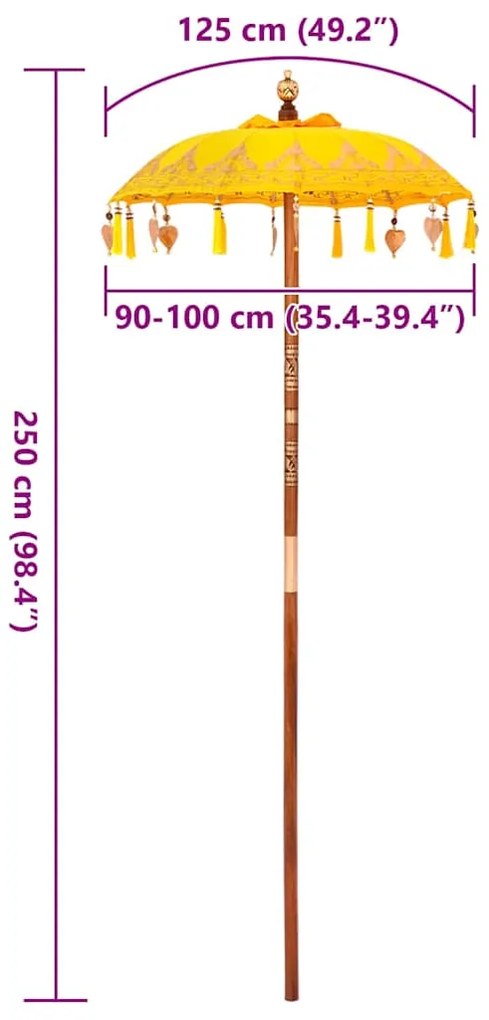 vidaXL Μπαλινέζικη Ομπρέλα Κίτρινο (90-100) x 260 εκ
