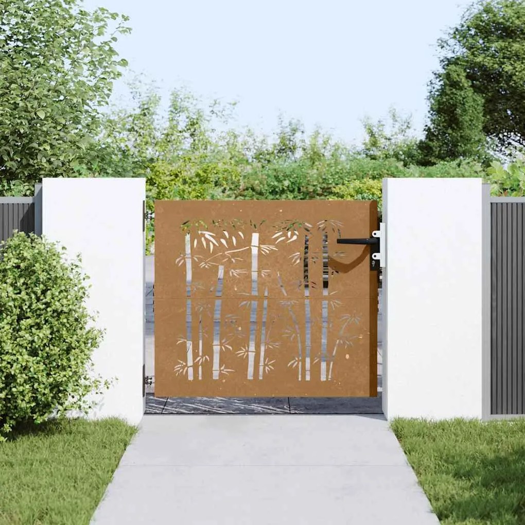 vidaXL Πόρτα Κήπου από Μπαμπού με Σχέδιο από Ατσάλι Corten 85x100 εκ.