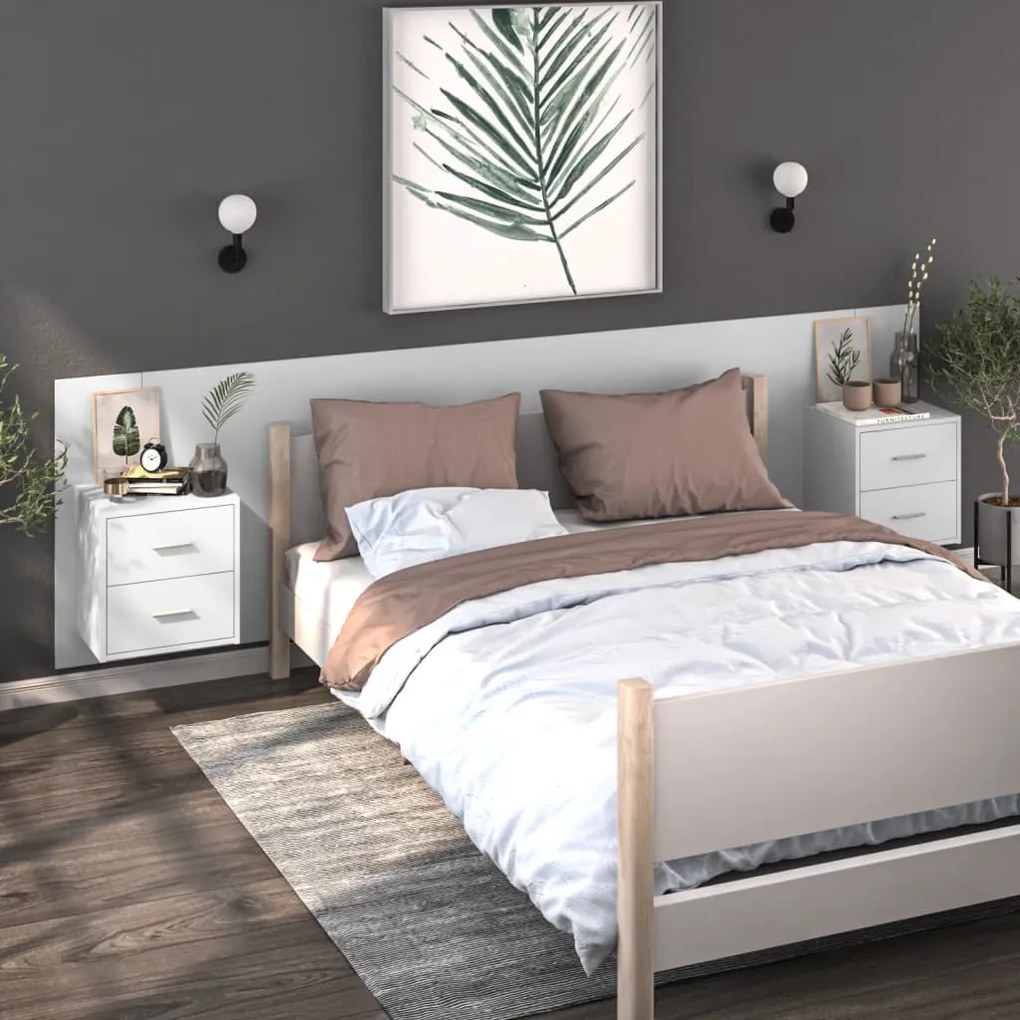 Κομοδίνα Επιτοίχια 2 τεμ. Λευκά