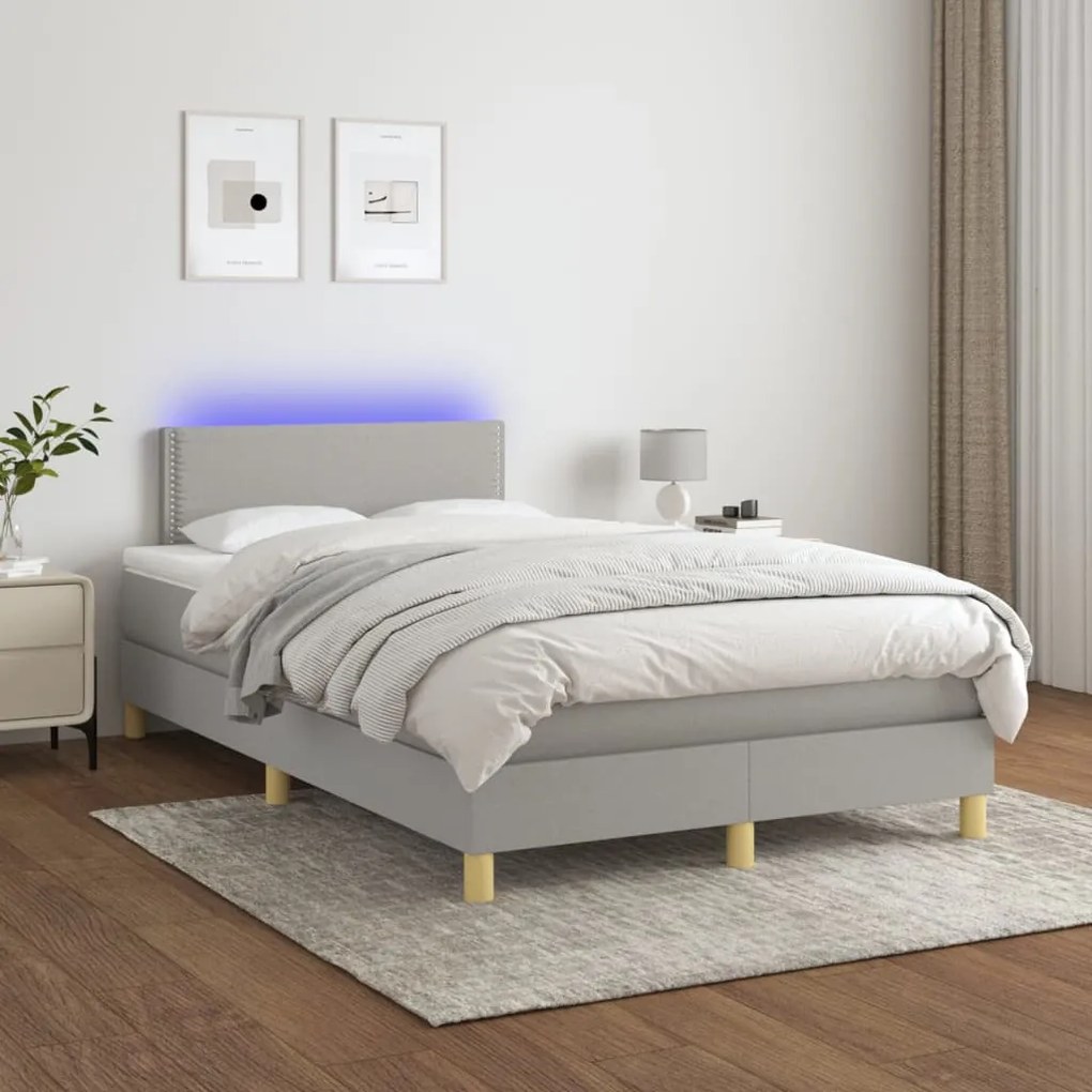 vidaXL Κρεβάτι Boxspring με Στρώμα & LED Αν.Γκρι 120x190εκ. Υφασμάτινο