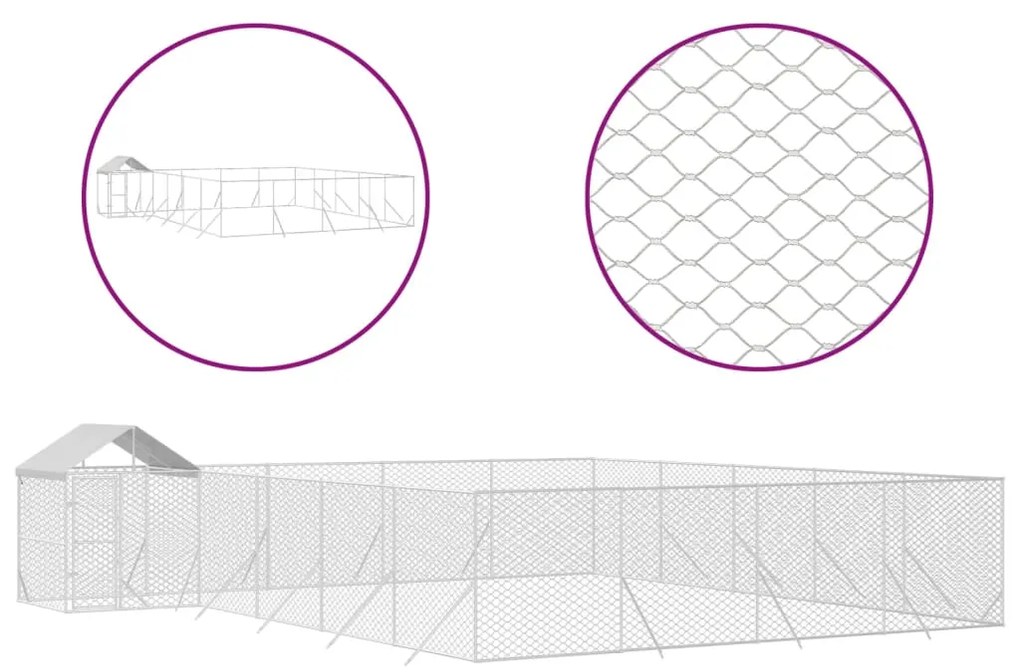 vidaXL Κλουβί Σκύλου Εξ. Χώρου με Οροφή Ασημί 10x8x2,5 μ. Γαλβ. Ατσάλι