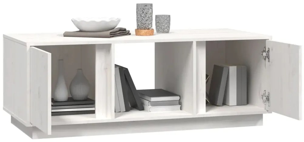 vidaXL Τραπεζάκι Σαλονιού Λευκό 110x50x40 εκ από Μασίφ Ξύλο Πεύκου