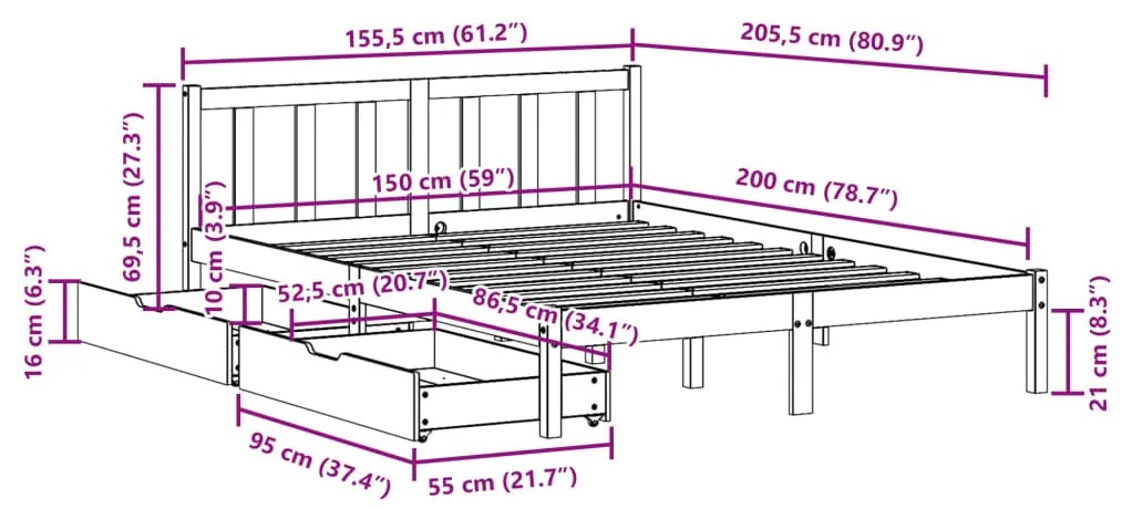 ΣΚΕΛΕΤΟΣ ΚΡΕΒ. ΧΩΡΙΣ ΣΤΡΩΜΑ ΚΑΦΕ ΚΕΡΙΟΥ 150X200 ΕΚ ΜΑΣΙΦ ΠΕΥΚΟ 3301494