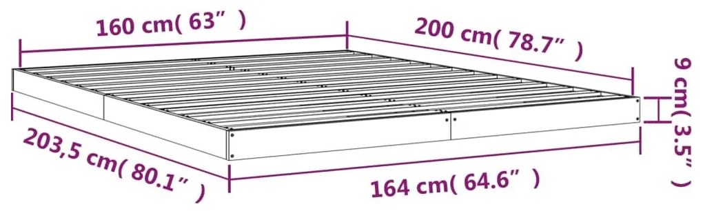 Πλαίσιο Κρεβατιού 160 x 200 εκ. από Μασίφ Ξύλο Πεύκου - Καφέ