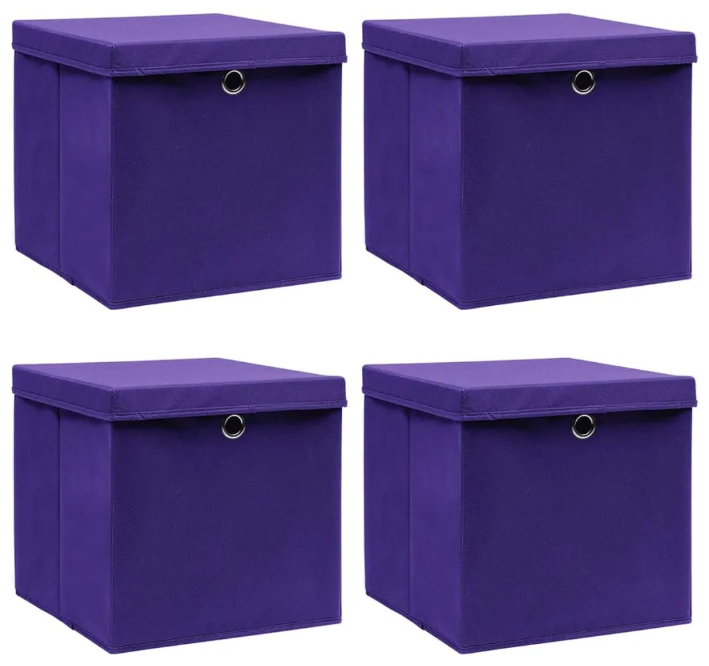 vidaXL Κουτιά Αποθήκευσης με Καπάκια 4 τεμ. Μοβ 28 x 28 x 28 εκ.