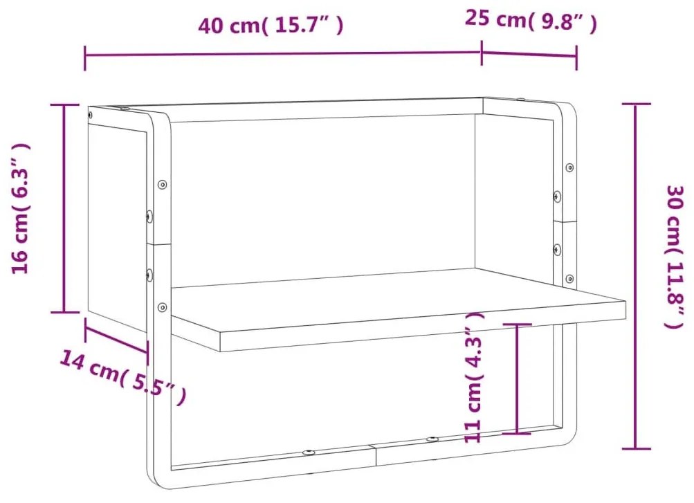 Ράφι Τοίχου με Μπάρα Μαύρο 40x25x30 εκ. - Μαύρο