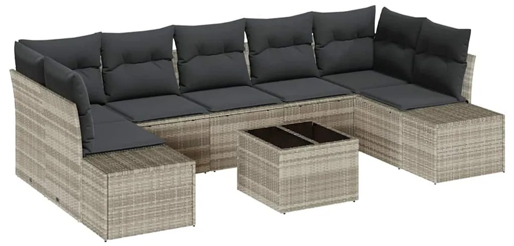 vidaXL Σετ Καναπέ Κήπου 8 pcs Ανοιχτό γκρι Πολυ ράταν
