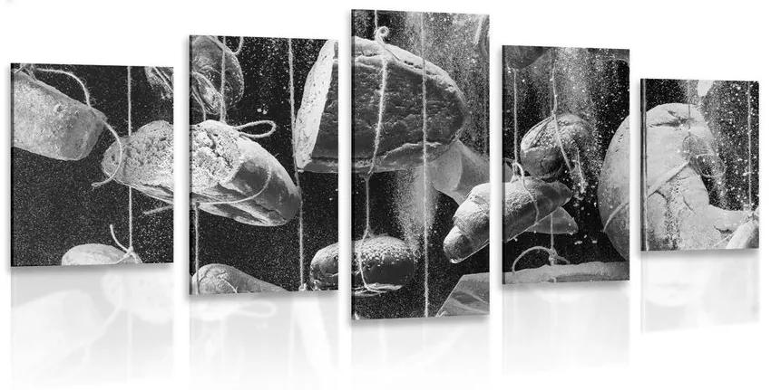 Ζύμη με εικόνα 5 μερών σε σχοινί σε ασπρόμαυρο
