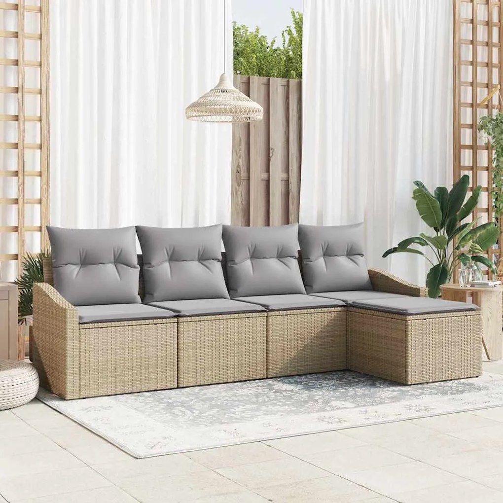 vidaXL Σέτ φαγητού για κήπο με μαξιλάρι 5 pcs Μπεζ, Ανοιχτό Γκρι