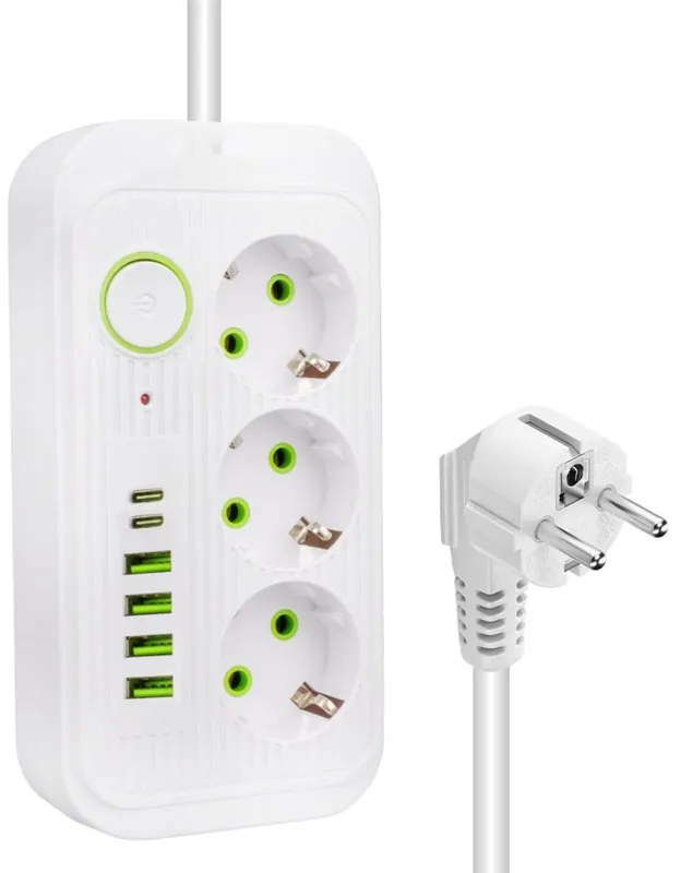 Πολύμπριζο 3 Θέσεων, 4USB και 2Type-C με διακόπτη - Power Socket