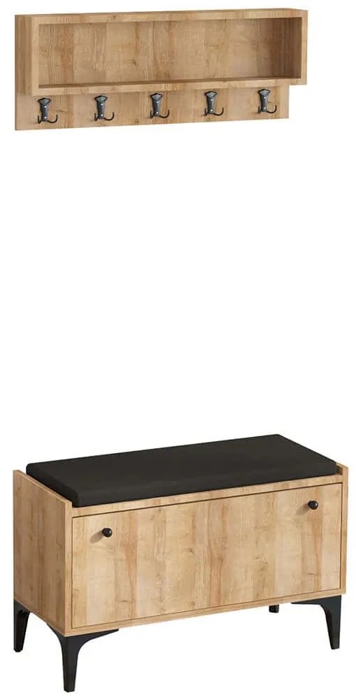 Έπιπλο Εισόδου Lena 393MRD1214 80x35x49cm Oak-Black Πλαστικό,Μοριοσανίδα