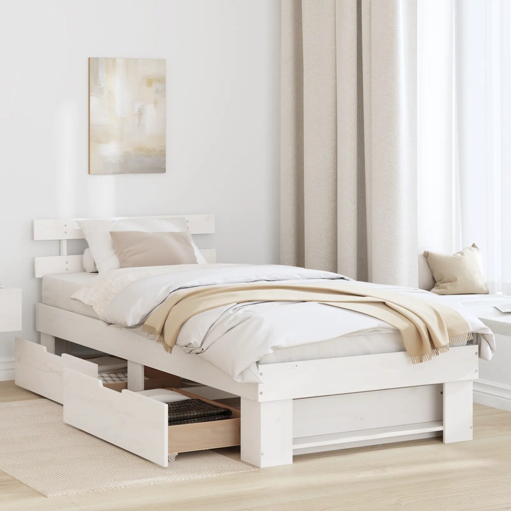 vidaXL Σκελετός Κρεβατιού Λευκό 75 x 190 cm Συμπαγές ξύλο πεύκου