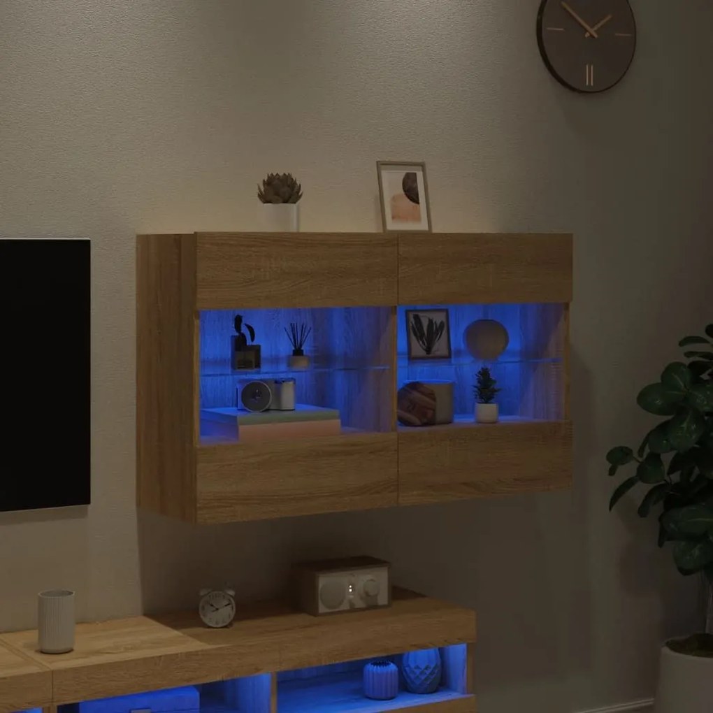 Έπιπλο Τοίχου Τηλεόρασης με LED Sonoma Δρυς 98,5x30x60,5 εκ. - Καφέ
