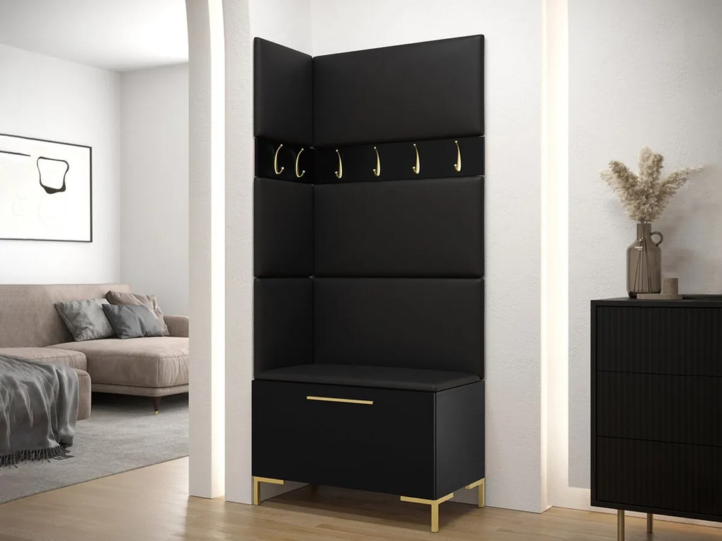 Σετ διαδρόμου Hartford F103, 196x84x46cm, 34 kg, Μαύρο, Οικολογικό δέρμα, Πλαστικοποιημένη μοριοσανίδα, Εντοιχισμένη, Τοίχου | Epipla1.gr