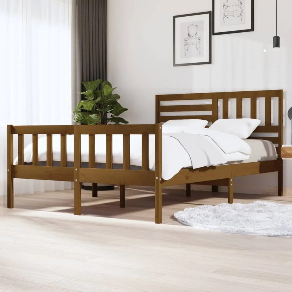 vidaXL Σκελετός κρεβατιού Honey Brown 150x200 cm King Size Μασίφ Ξύλο