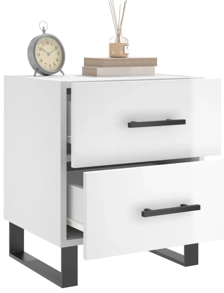 vidaXL Κομοδίνα 2 τεμ. Γυαλ. Λευκό 40x35x47,5 εκ. Επεξεργασμένο Ξύλο