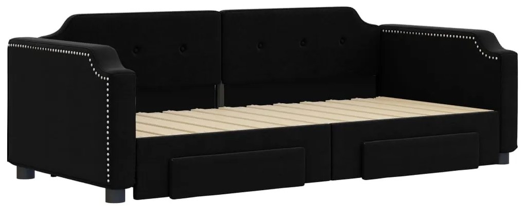 vidaXL Καναπές Κρεβάτι Συρόμενος Μαύρος 90x190 εκ. Ύφασμα &amp; Συρτάρια