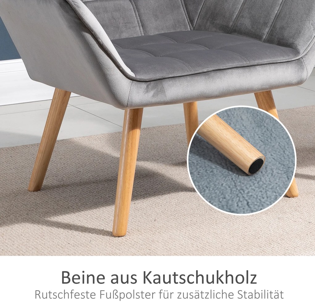 HOMCOM Πολυθρόνα Σκανδιναβικού Σχεδιασμού, Πολυθρόνα Ανάγνωσης, Πολυθρόνα Έμφασης, Καπιτονέ, 67cm x 61,5cm x 71cm. Γκρι