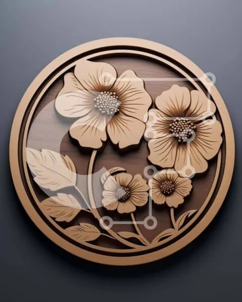 Intra Συλλεκτικό Ξύλινο Παζλ Plywood  4mm - Κυκλική Ξύλινη Πλακέτα με Floral σχέδιο Σε Ξύλινο Κουτί - Διαστάσεις: 10x10 cm – 25 κομμάτια