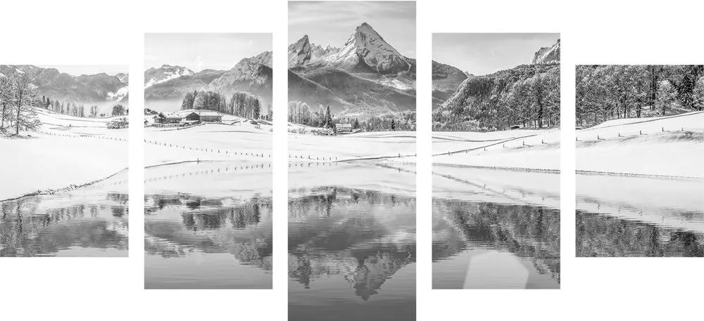 Εικόνα 5 τμημάτων χιονισμένο τοπίο στις Άλπεις σε ασπρόμαυρο - 100x50