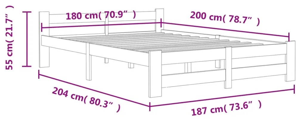 vidaXL Πλαίσιο Κρεβατιού 180 x 200 εκ. από Μασίφ Ξύλο Πεύκου