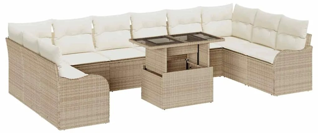 vidaXL Σετ Καναπέ Κήπου με μαξιλάρι 11 pcs Μπεζ Πολυ ράταν