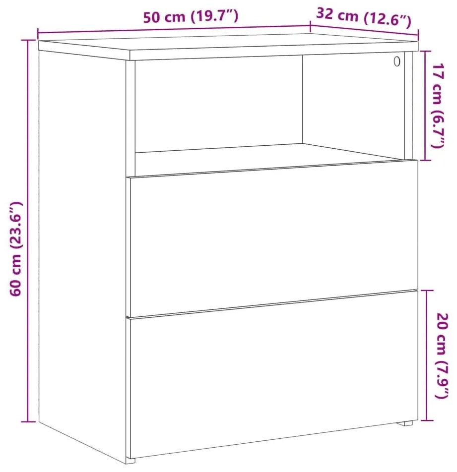 Κομοδίνο Όψη Παλαιού Ξύλου 50x32x60 εκ. από Επεξ. Ξύλο - Καφέ