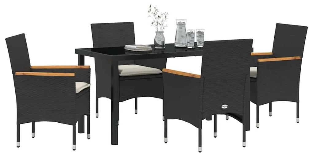 vidaXL Σέτ φαγητού για κήπο με μαξιλάρι 5 pcs Μαύρο συνθετικό ρατάν